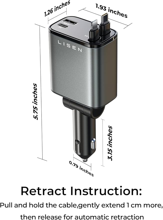 LISEN Retractable Car Charger, Gifts for Mothers Day, Upgrade 84W Car Charger USB C Fast Charge, 2026 Unique Car Accessories for Mom Dad Him Her Men Women, for iPhone 17 16 15 14 13