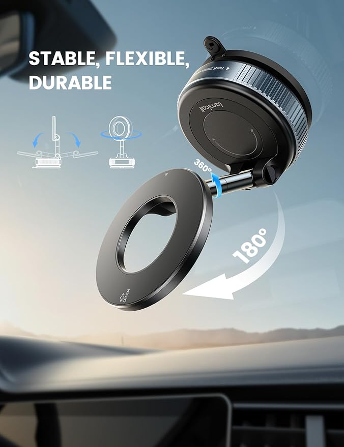 Lamicall Car Phone Holder - [70 LBS Strongest Suction] for Magsafe Car Mount, 360° Suction Cup Phone Mount Dashboard Windshield Vacuum Magnetic Phone Holder for Car fit iPhone 17/16Pro Max Mothers Day
