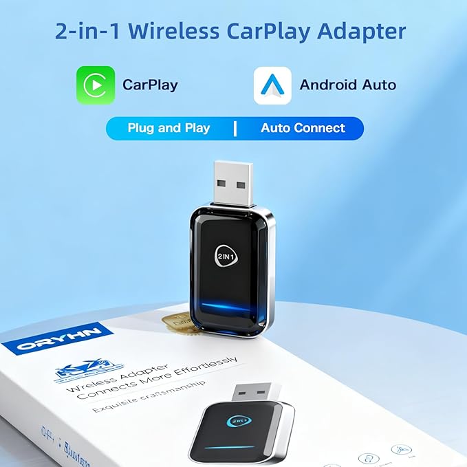 2-in-1 Wireless CarPlay & Android Auto Adapter (2026 Upgraded), Fast 5GHz/2.4GHz Dual-Band WiFi, No Delay Plug & Play Dongle, Auto-Connect Mini Adapter for Wired CarPlay/Android Auto Cars