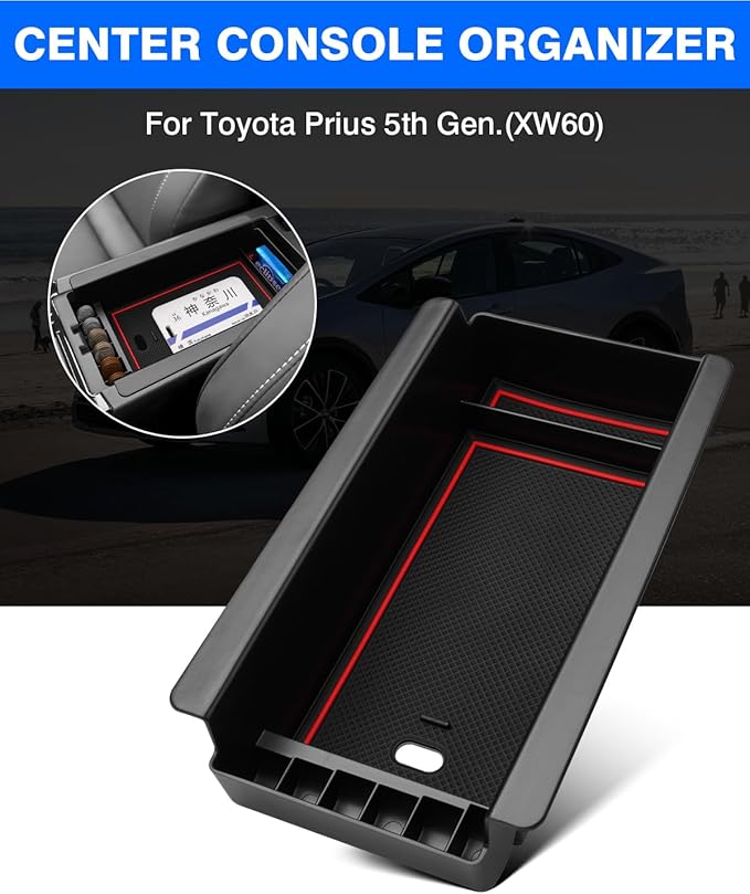 Autorder Center Console Organizer for 2023-2026 Toyota Prius Accessories Armrest Storage Box Secondary Insert Tray with 2 Color Mats