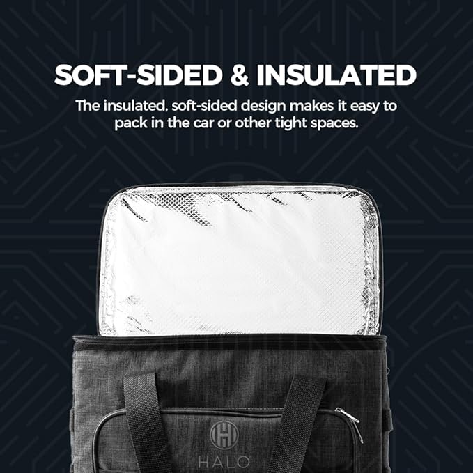 Halo 28L Hybrid Cooler & Warmer Bag | Electric Travel Cooler, Collapsible for Easy Storage, Keep Drinks Cold & Food Warm, Ice Free Cooling, Includes Shoulder Strap, DC Power Cord & AC Adapter
