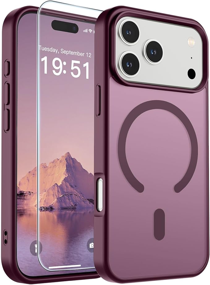 SUPFINE Magnetic for iPhone 17 Pro Case (Compatible with MagSafe)(Military Grade Drop Protection) Translucent Matte Shockproof with Anti-Fingerprint Phone Cover 2025,Wine Red