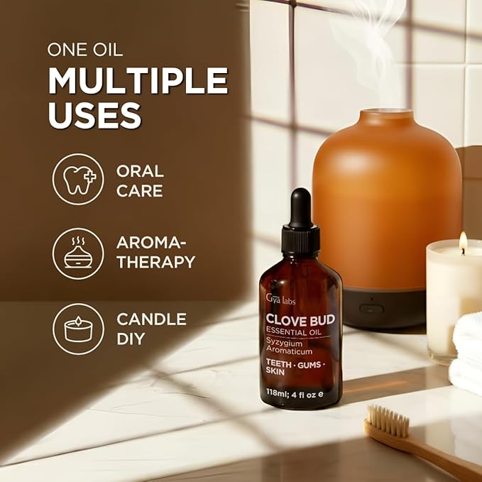 100% Pure Clove Essential Oil - 4 Fl Oz - Clove Oil for Hair, Skin, Diffuser, Aromatherapy & DIY Candle Making Scent