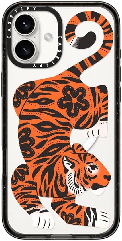CASETiFY Impact Case for iPhone 16 Plus [Slim / 8.2 ft. 4X Military Grade Drop Protection/Compatible with Magsafe] - Fierce Tiger - Clear Black