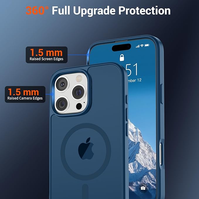 SUPFINE Magnetic for iPhone 16 Pro Max Case with Screen Protector (Compatible with MagSafe) (Military Grade Drop Protection) Translucent Matte Shockproof with Anti-Fingerprint Phone Case,Deep Blue