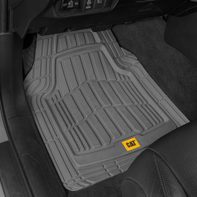 CAT PU Leather Seat Covers for Cars – (2) Front Seat Covers with (4) All-Weather Heavy-Duty Floor Mats for Trucks, Cars, & SUVs Combo Set – Car Interior Protection Liners for Car Seats and Floors