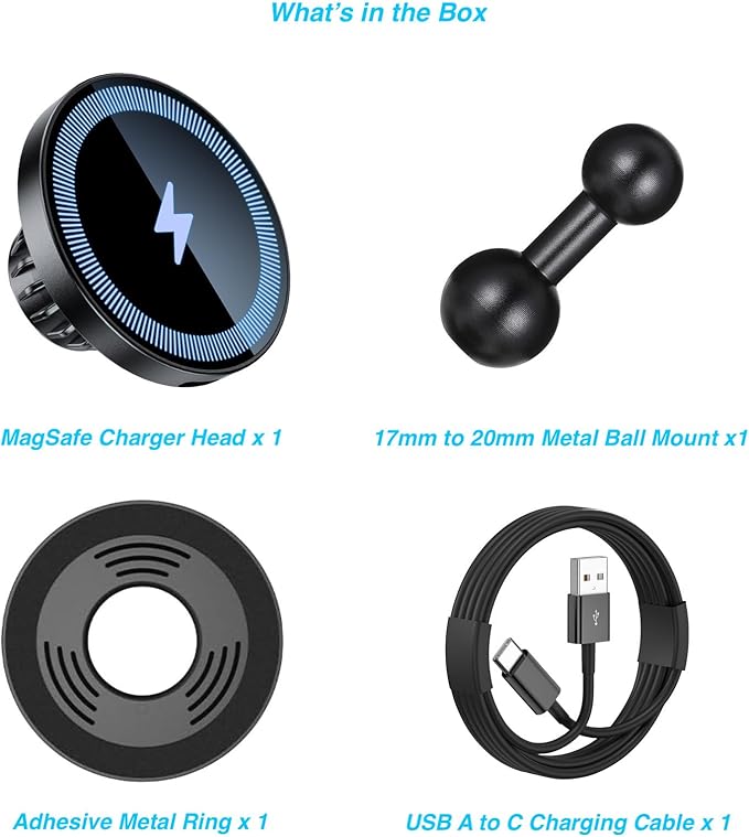 Magnetic Wireless Charging Phone Holder with 20mm Ball Mount for MagSafe Charge, [Heavy-Duty] 20mm Ball for MagSafe Charger Compatible with Bulletpoint Mounting Solutions