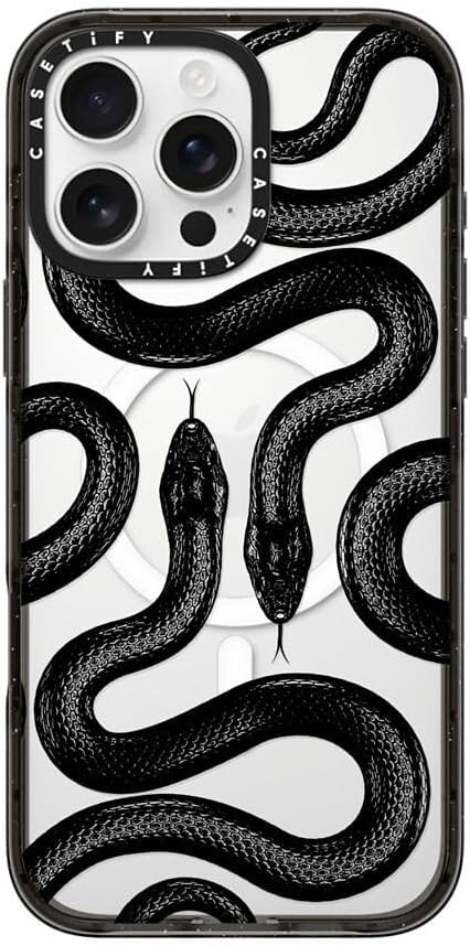 CASETiFY Impact Case for iPhone 16 Pro Max [Slim / 8.2 ft. 4X Military Grade Drop Protection/Compatible with Magsafe] - Black Kingsnake - Clear Black