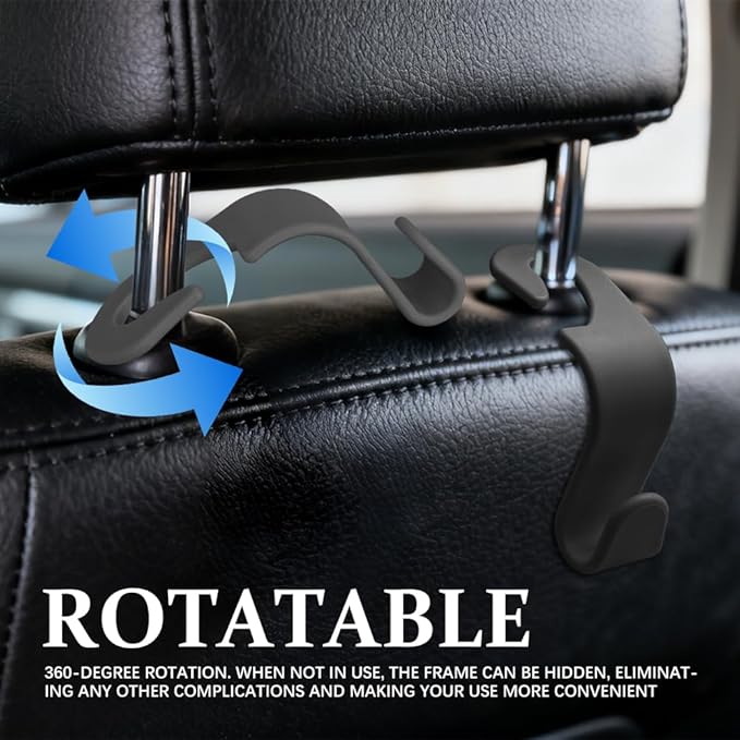 4PCS Car Seat Headrest Hooks, Purse Hook for Car, Auto Back Seat Organizer Storage Hanger Holder, Auto Accessories Multi-Use Portable Headrest Organizer Holder for Purse Handbag Coats (Black)