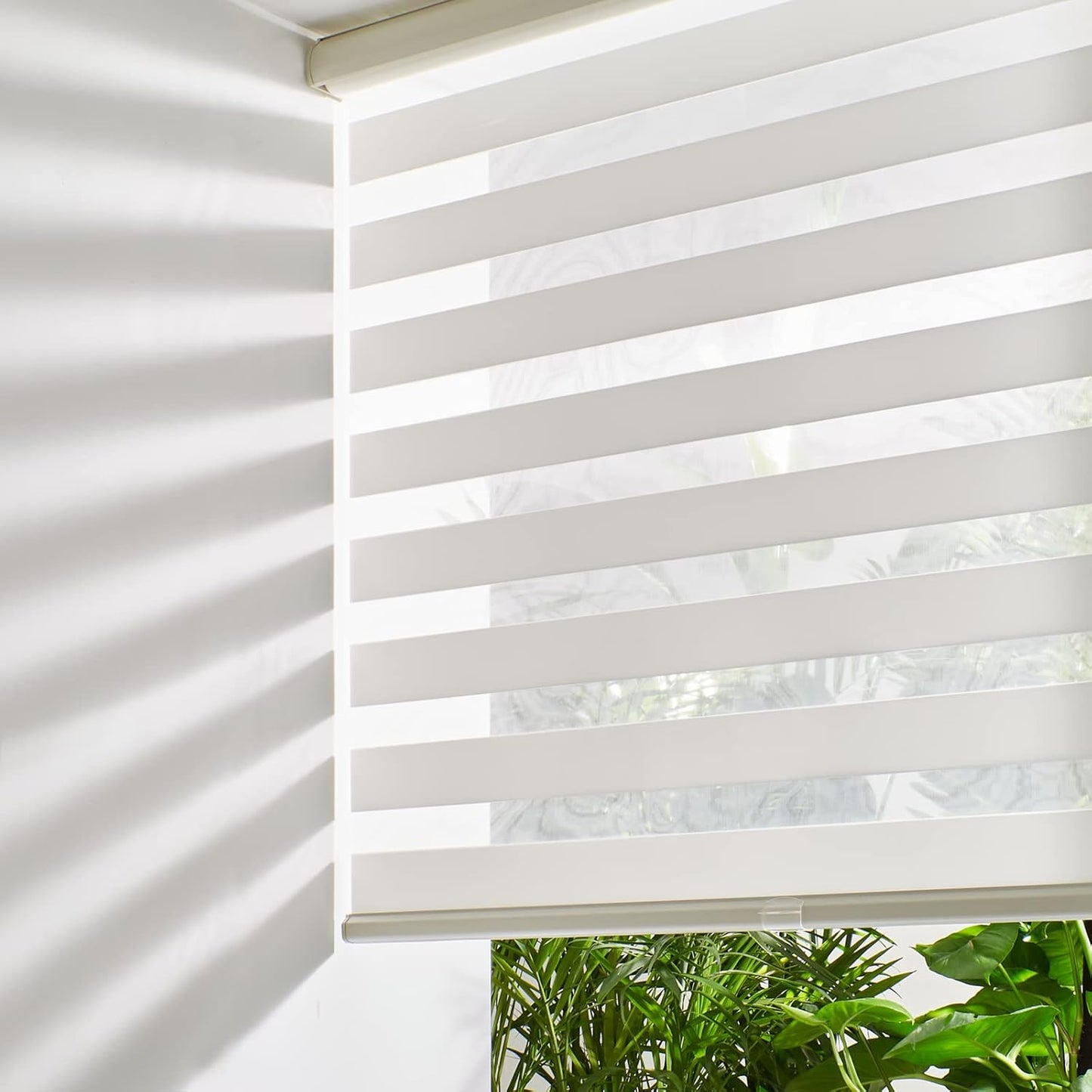 Persilux Cordless Zebra Blinds for Windows Free-Stop Window Shades (27" W X 72" H, Cream) Dual Layer Light Control for Day and Night, Light Filtering Sheer Shades for Home, Easy to Install