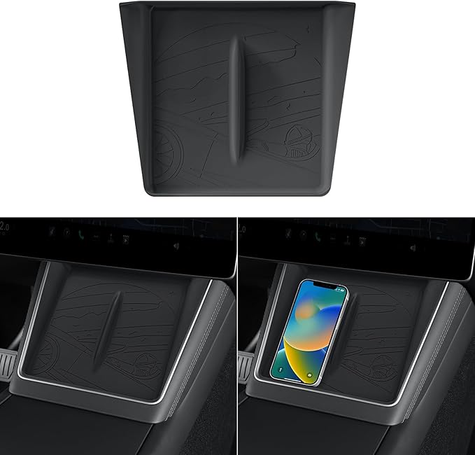 LUCKEASY Wireless Charging Pad for Tesla Model Y Juniper 2025 2026 Center Console Wireless Charger Pad Non-Slip Silicone Mat for Model Y Accessories Black (Star Explorer Texture)