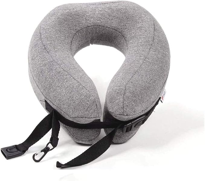 Neck Pillow Sleep Kit - 100% Memory Foam Travel Pillow, Compact Carry Bag, U-Shaped Airplane Car Flight Pillow, Breathable and Comfortable 360-Degree Head Support (Color : Gray)