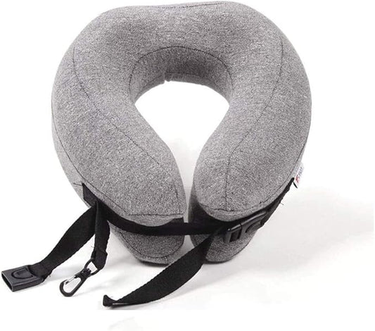 Neck Pillow Sleep Kit - 100% Memory Foam Travel Pillow, Compact Carry Bag, U-Shaped Airplane Car Flight Pillow, Breathable and Comfortable 360-Degree Head Support (Color : Gray)