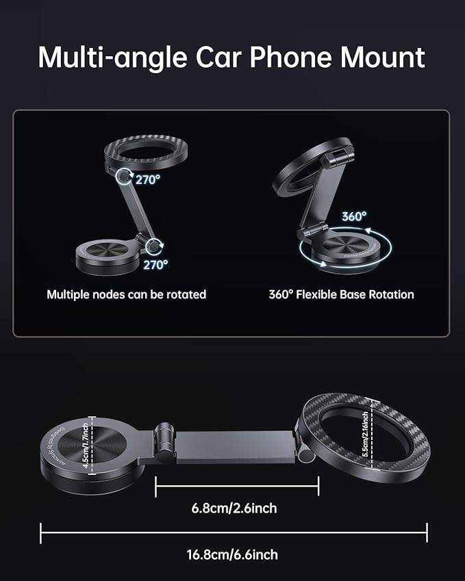 SYNCWIRE for MagSafe Car Mount 【360° Rotation】 Magnetic Phone Holder for Car, Adjustable Metal Arm, Car Magnet Phone Mount for Dashboard, Car Accessories Fit iPhone 17 16 15 14 13 Pro Max &All Phones