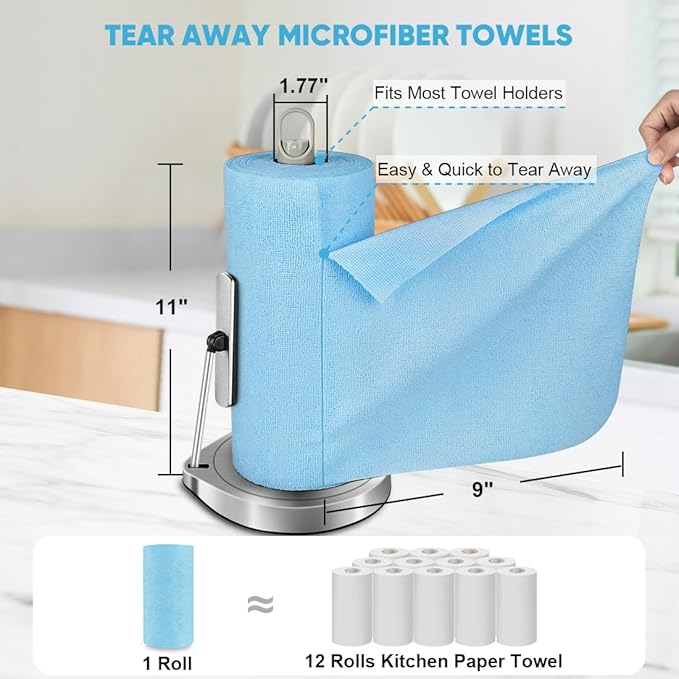 AIDEA Microfiber Cleaning Cloth 165 Sheets 3 Roll, Microfiber Towels for Cars, Blue Shop Towels, Shop Rags Washable, Cleaning Rags Reusable Paper Towels for Automotive, Workshops, House,11×9"