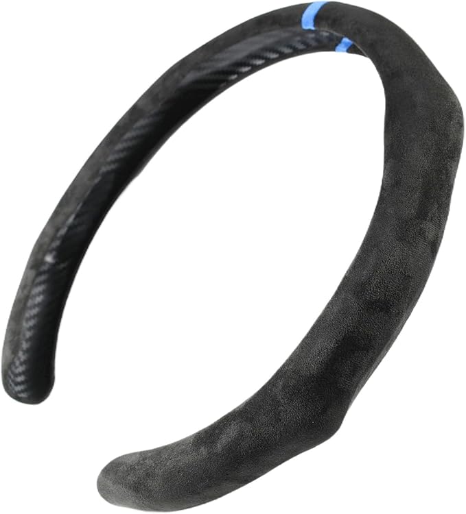 Quick Install Sporty Suede Steering Wheel Cover with Blue Stripe for 14½ to 15 inches Car Sedan Coupe SUV Pickup Steering Wheel 14.5 to 15 inches