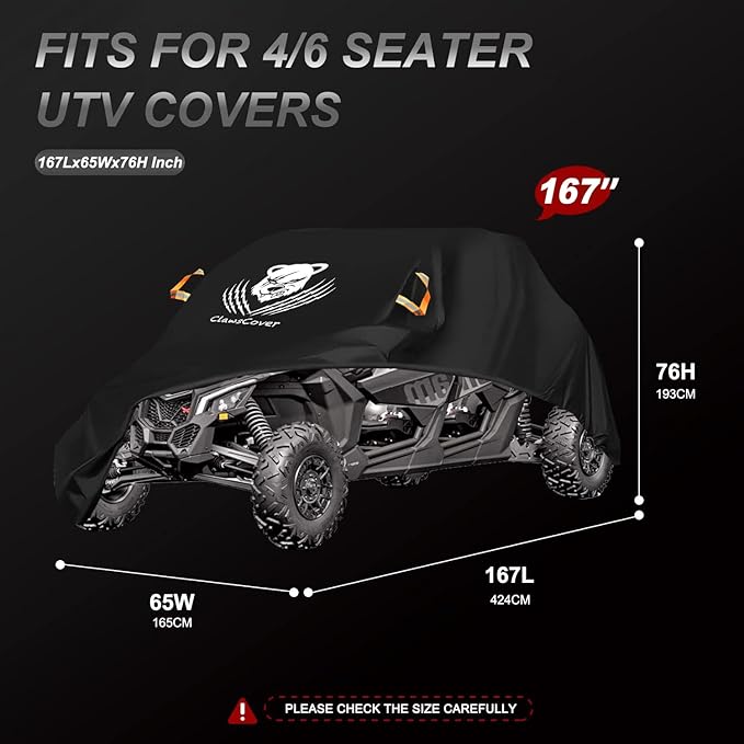 UTV Cover 4-6 Seaters Waterproof Outdoor,Side by Side Cover,Thickened 420D Oxford Cloth All Weather Protection,Compatible with Can-Am Defender MAX PRO X3 Arctic Cat Prowler Viking RZR XP,167x65x76