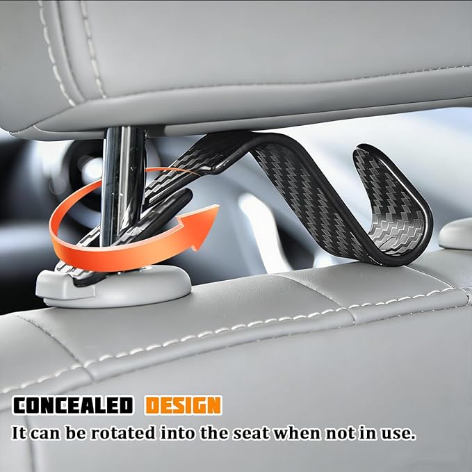 4PCS Car Seat Headrest Hook, Automotive Back Seat Storage Holder Hanger, Vehicle Interior Backseat Organizer Hanging Hook for Purse Handbag Grocery Bags, Universal Fit (Red)