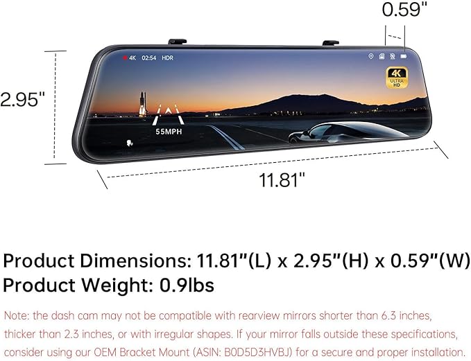 Pelsee P12 Pro 4K Mirror Dash Cam w/ADAS and BSD, 5.8GHz WiFi 20MB/s Download, Rear View Mirror Camera 4K Front and 1080P Rear, Voice Control, GPS, Color Night Vision, 12" Touch Screen,32G Memory Card