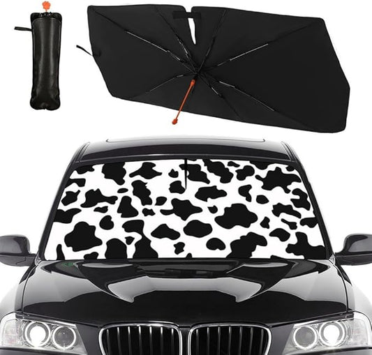 Socira Cow Print Windshield Sun Shade Umbrella Foldable Cow Sunshade for Front Window Auto Windshield Sunshade Covers Car Accessories Protect from Sun Rays Heat 57'' X 30''