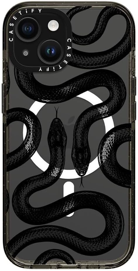 CASETiFY Impact iPhone 15 Case [4X Military Grade Drop Tested / 8.2ft Drop Protection/Compatible with Magsafe] - Animal Prints - Black Kingsnake - Clear Black