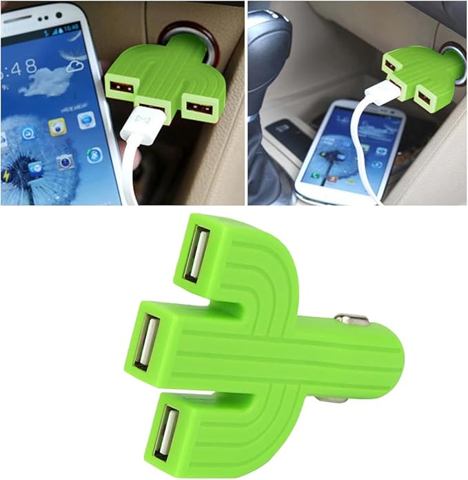 Ankuee Cactus 3USB Car Mount Charger, 12-24V Three Port Automotive Phone Charger Adapter, Compatible with 8 11 12 Plus Pro Max S9 S10 Note9, Universal for SUV, Truck, RV, Van, Office, Home