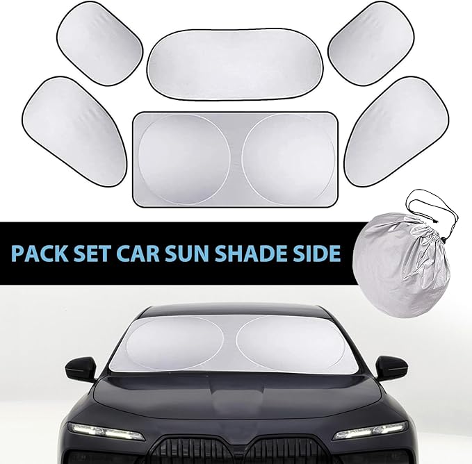 Six Piece Car Window Glass Sunshade Kit, Reflective Interior Privacy Protection Sunscreen Heat Shield, Modification Replacement Parts, Universal for Most Cars, Trucks, SUVs (Silver)