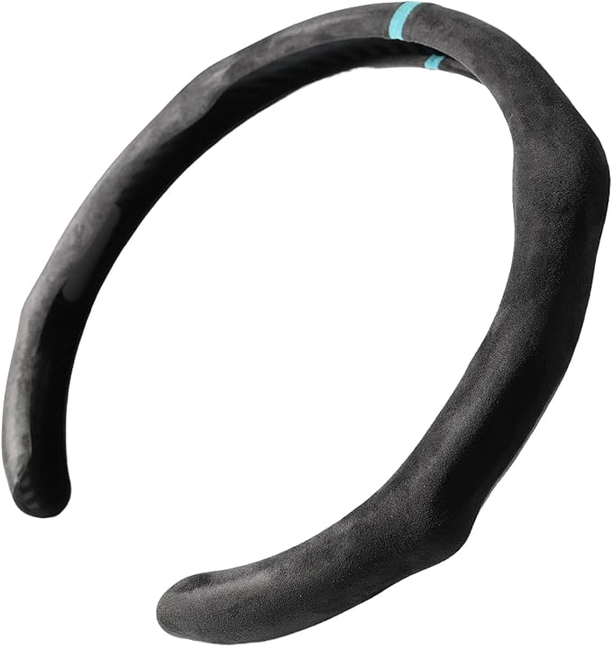 Quick Install Sporty Suede Steering Wheel Cover with Aqua Blue Stripe for 14½ to 15 inches Car Sedan Coupe SUV Pickup Steering Wheel 14.5 to 15 inches