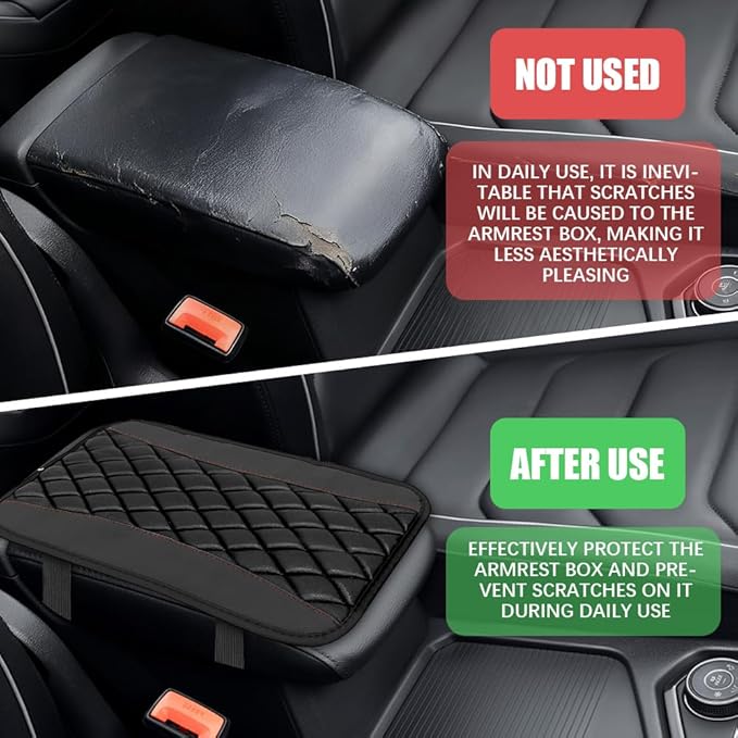 Car Center Console Cushion Pad, Arm Rest Covers, 12.6"×7.5" Leather Waterproof Auto Armrest Seat Box Protector, Auto Comfortable Center Console Cover Universal for Most Vehicles (Black Red)
