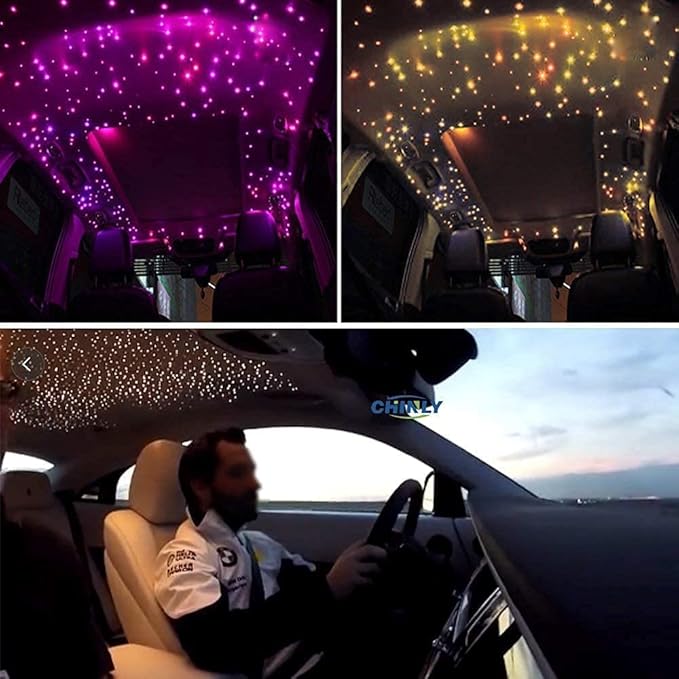CHINLY 16W 650pcs 0.03in 13.1ft Fiber Optic Lights Star Ceiling Headliner Light Kit, APP Car Use Bluetooth RGBW LED, Remote Music Mode Optical Fiber+Adapter+Cigarette Lighter for Car/Home Theater
