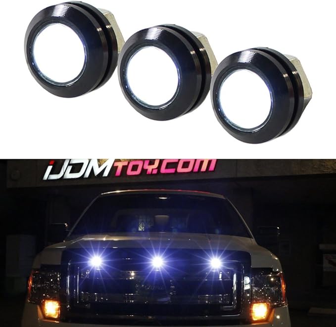 iJDMTOY 3pc Set Custom Retrofit Xenon White Front Grille Mesh Mount LED Lighting Kit Compatible With Trucks SUVs