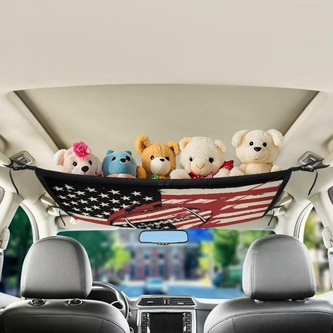Car Roof Storage Bag Rugby Flag Print Auto Seat Storage Hanging Bag Premium Car Seat Organizer Car Travel Accessories Compatible with Most Cars