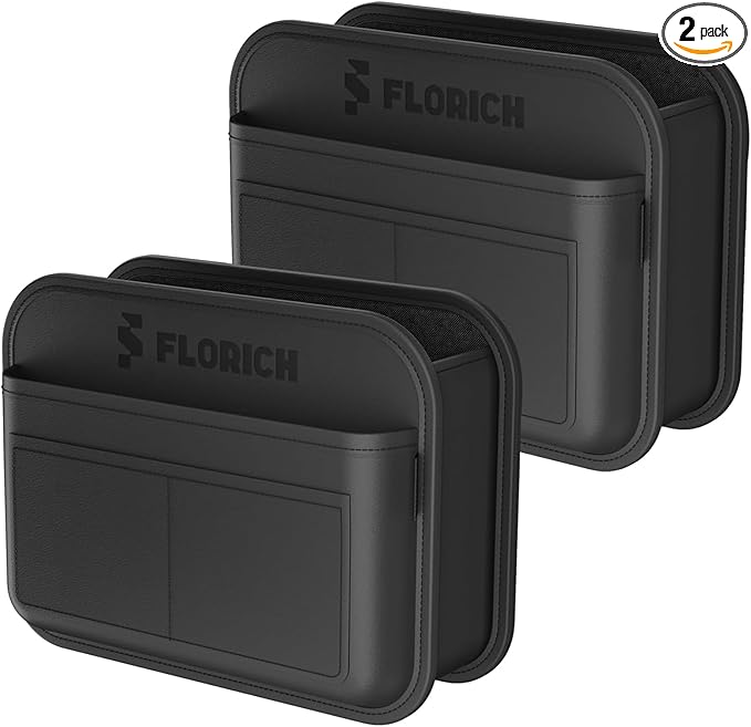FLORICH Upgrade Car Door Organizer, Small Leather Foldable Hanging Organizer and Trash Can 2-in-1, Multi-Function Mini Storage Box Garbage Can for Car Back Seats and Side Door-2Pack