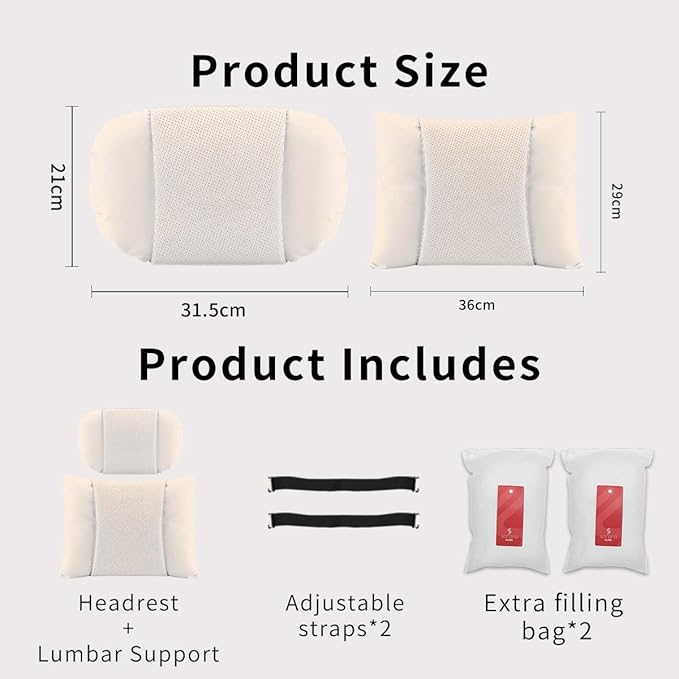 Car Headrest & Lumbar Support Set,Premium Skin-Feeling Napa Leather Soft and Comfortable Headrest,Car Seat Headrest Pillow Waist Support Car Interior Accessories for Driving Home Office