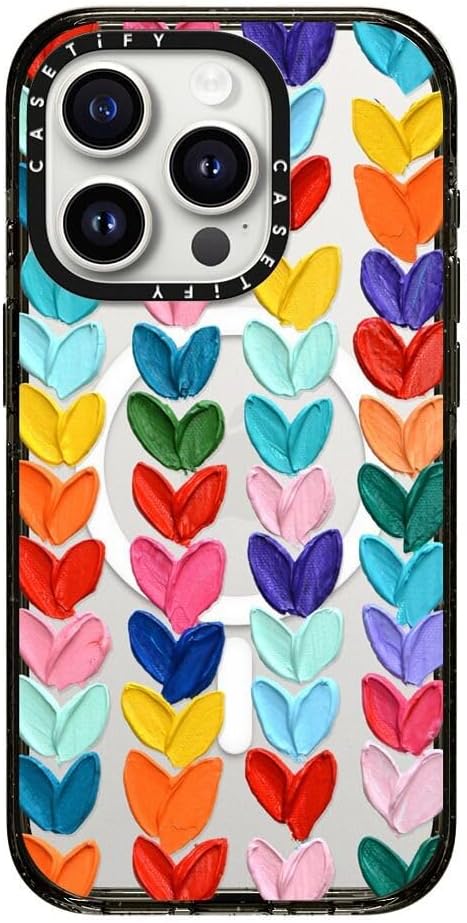 CASETiFY Impact Case for iPhone 15 Pro [4X Military Grade Drop Tested / 8.2ft Drop Protection/Compatible with Magsafe] - Clear Polka Daub Hearts - Clear Black