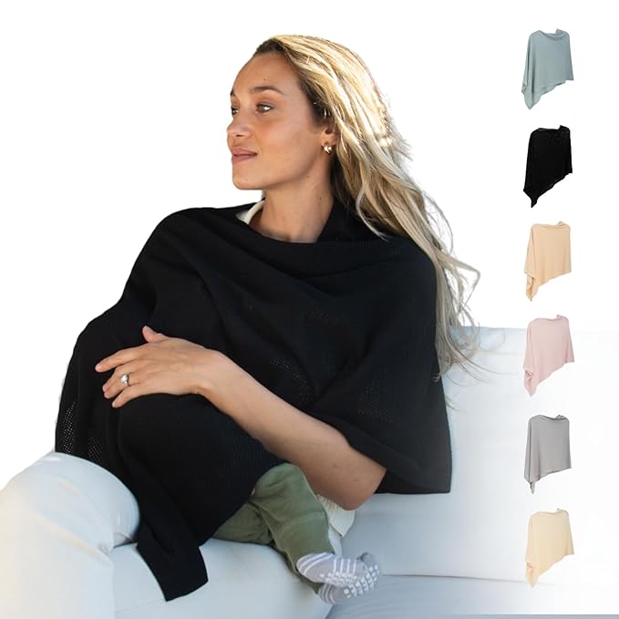 Breathable Nursing Cover Up for Breastfeeding - Privacy Nursing Covers - Newborn Essentials Must Haves - Improved Ponchy by Gold Mamas - Ebony