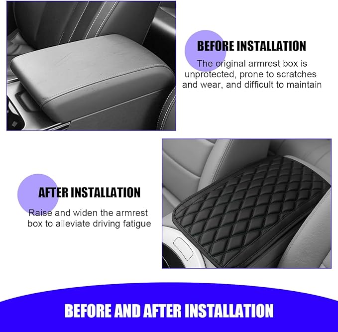 Car Center Console Cover, Scratch-Resistant Leather Vehicle Armrest Seat Storage Box Protector Cushion, Comfortable Automotive Interior Armrest Pad Mat, Universal Fit (Black)