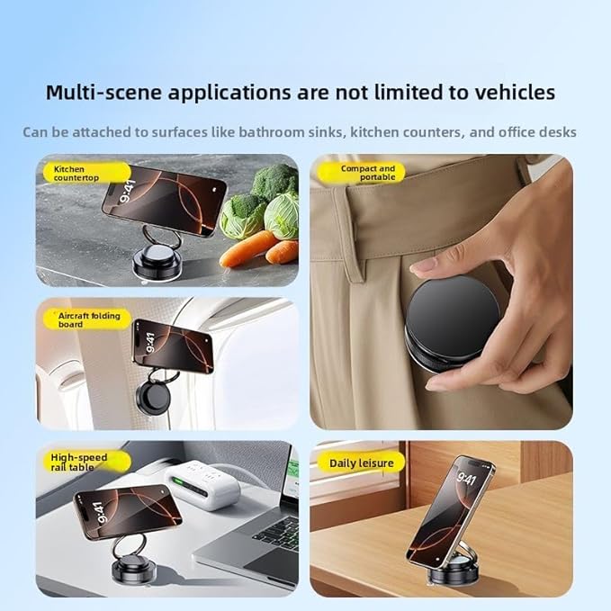 Upgraded adjustable vacuum magnetic car phone holder, strongest suction cup phone holder, 360° foldable car holder, suitable for cars/mirrors/smooth surface, compatible with iPhone and Android (White)