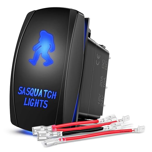 Nilight Sasquatch Lights Rocker Switch 5Pin Laser On/Off LED Light 20A/12V 10A/24V Switch Jumper Wires Set for Jeep Boat Trucks