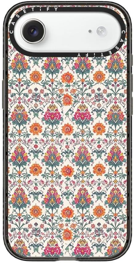 CASETiFY Impact iPhone Air Case [Slim/Compatible with Magsafe / 8.2 ft. 4X Military Grade Drop Protection] - Persian Floral - Orange - Clear Black