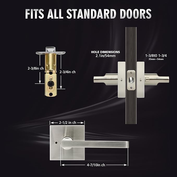 2 Pack Brushed Nickel Privacy Door Handles for Bed/Bathroom Interior Door Knob, Reversible Door Locks for Left or Right Sided Doors