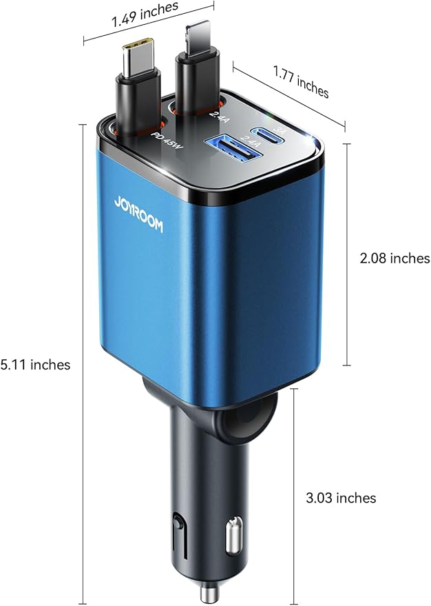 [2026 Ultra-Compact] Retractable Car Charger USB C 84W Car Accessories Adapter for iPhone 16 Fast Charging, Car Travel Essentials Gifts for Women Men, Car Phone Charger for iPhone 16e 15 Pro Max, Blue