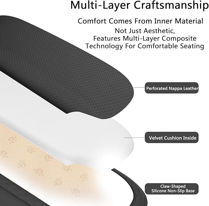 Car Seat Cushion Memory Foam for Car Seat Driver, Office Chair, Wheelchair Premium Nappa Leather Cushions Universal Fit Seat Cushion for Car Sedans SUV Truck (2 Packs/Black)