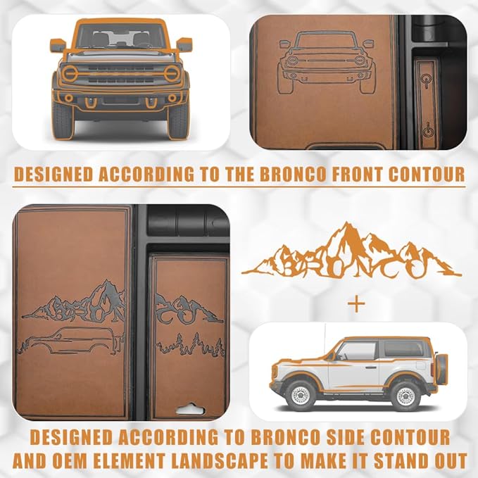 TripleAliners Center Console Organizer Compatible with 2021-2024 Ford Bronco(no for Sport) Accessories Bronco 2/4-Door Center Console Storage Box ABS Material with Leather Trim(V2_Brown)Won't Fit 2025