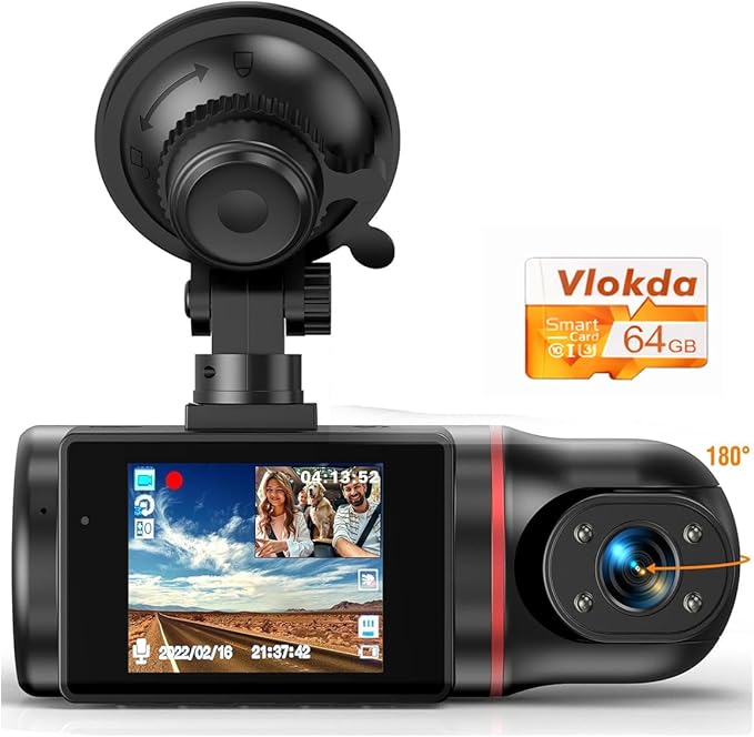 Dash Cam Front and Inside, FHD Dashcams for Cars with 64GB Card Dash Camera for Cars, 1080P Front Dash Cam+1080P Inside Dashcam for Car Dash Camera with IR Night Vision Loop Recording