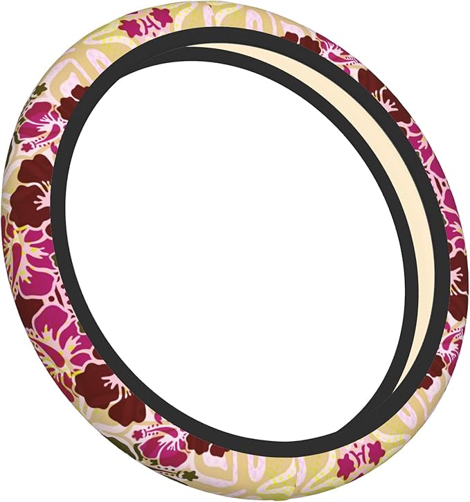 Hawaiian Hibiscus Pattern Car Steering Wheel Cover Anti-Slip Breathable and Sweat Absorption Neoprene Universal 14-15 Inch Inches Car Accessories