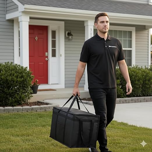 CIVJET Insulated Food Delivery Bag, XXXL Insulated Reusable Grocery Cooler/Hot Bags, Tote Bag for Shopping/Travel/Doordash, Catering Bag Doordash 22x14x13, Black, 1-Pack