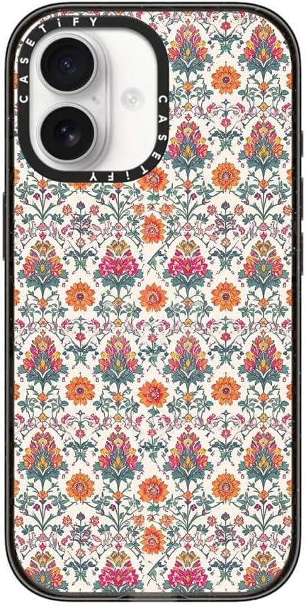 CASETiFY Impact iPhone 17 Case [Slim/Compatible with Magsafe / 8.2 ft. 4X Military Grade Drop Protection] - Persian Floral - Orange - Clear Black
