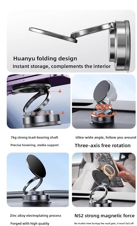 Upgraded adjustable vacuum magnetic car phone holder, strongest suction cup phone holder, 360° foldable car holder, suitable for cars/mirrors/smooth surface, compatible with iPhone and Android (black)