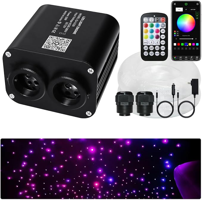 Twinkle Starlight Headliner Light Kit 20W Upgraded Car Home Fiber Optic Lights 1200pcs*0.03in(9.8ft/3m) Sound Activated APP/Remote Control Small Size Star Lights for Car Home Star Ceiling Decoration